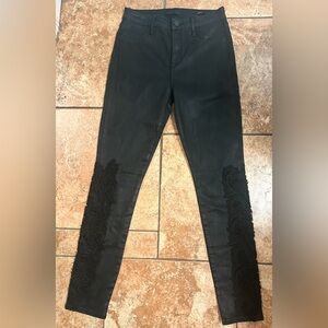 Kendall & Kylie Sz 27 The Stilleto Polished Black Skinny Jeans With Flower Lace